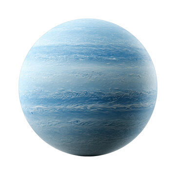 Blue gas planet with cloud bands and atmospheric patterns in space