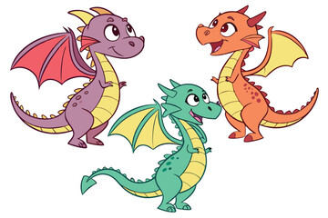 Obraz premium Cute cartoon baby dragon vector illustration with a happy smile