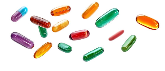 A collection of colorful capsules and pills scattered, representing various medications and supplements for health and wellness.