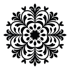 Fototapeta premium Victorian Floral Medallion Silhouette, Vector, Illustration, Icon, Logo, White Background.