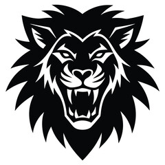Obraz premium Fierce black and white lion head emblem vector illustrating strength power and courage
