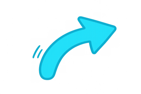 Cartoon-style light blue curved arrow pointing to the right, with motion lines near the tail, on a transparent background