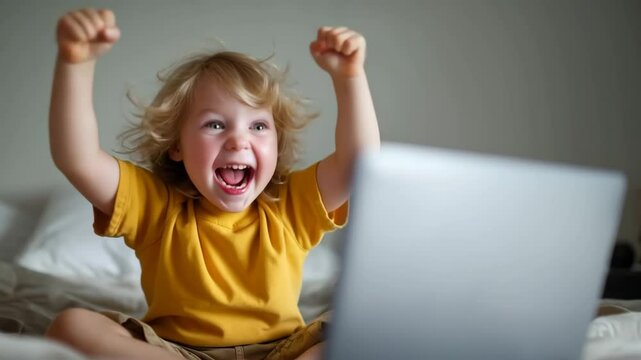 Joyful child celebrating success with excitement and laughter