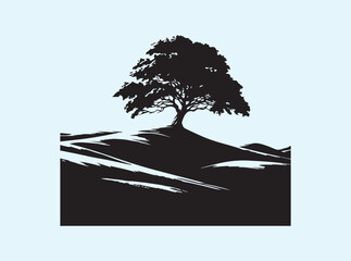 Vibrant tree on a rolling hill, captured from a low angle