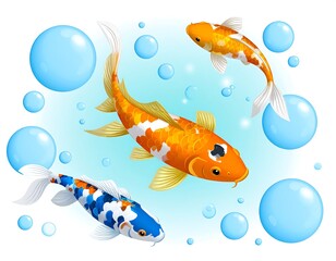 Naklejka premium Koi fish in water with bubbles (1)