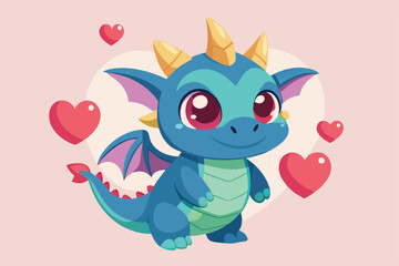 Fototapeta premium A cute, funny cartoon animal illustration of a happy kitten with a pink heart