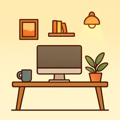 Fototapeta premium Home Office Workspace – Flat Minimal Interior Scene