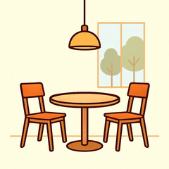Dining Room with Window – Flat Vector Interior Art