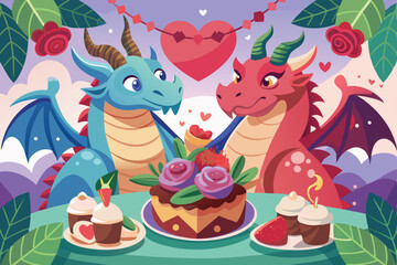 Naklejka premium Happy birthday cake illustration with funny animal and flower decorations