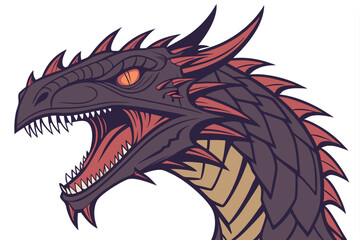 Naklejka premium Fiery red dragon head vector illustration for tattoo or isolated mythical creature art
