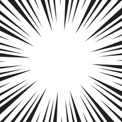 Manga comic explosion, motion or movement effect, vector background. Manga anime cartoon radial speed lines and abstract pattern for comic book burst, flash ray or explode bang action