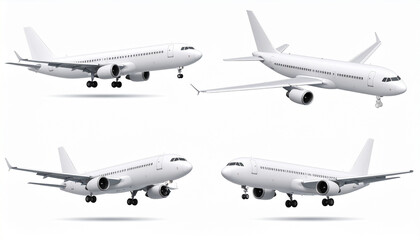 Fototapeta premium Realistic 3D Vector Model of Passenger Aircraft in Multiple Views for Aviation, Design, or Technical Use