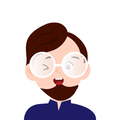 expression face of a man with glasses and a beard illustration. emoticon, emoji, expression face
