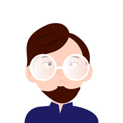 expression face of a man with glasses and a beard illustration. emoticon, emoji, expression face
