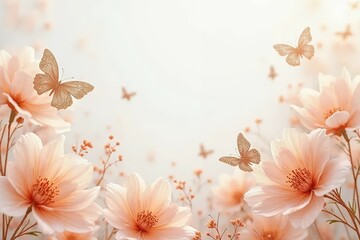 An invitation background featuring soft peach blooms with champagne glitter edges. 