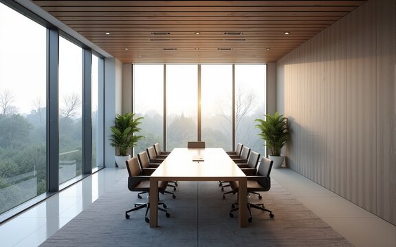 Modern Conference Room with Large Windows and Natural Light. High quality