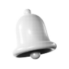 Retro halftone bell vector illustration, perfect for vintage design projects. Capture attention with this classic dotted style, ideal for holiday events and notifications. High-resolution graphic
