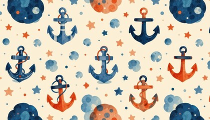 nautical themed baby pattern with anchors and bubbles