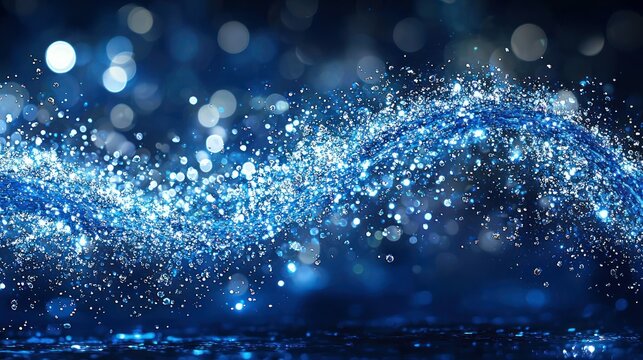 Abstract blue and silver swirling particles, bokeh