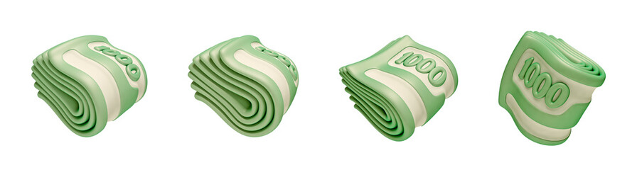 Paper Currency Bundles folded in half 3d icon. paper bills 3d icon