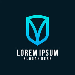 Modern abstract shield logo with gradient blue lines