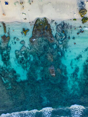 Breathtaking summer drone view of Bali's turquoise waters and sandy beaches