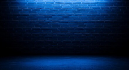 Blue brick wall illuminated by spotlight, abstract background