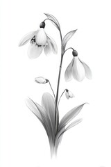 Elegant Black and White Illustration of Snowdrop Flower Stem