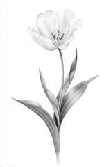 White Tulip Illustration with Elegant Lines and Delicate Details