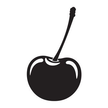 Black and white vector illustration of a single cherry fruit isolated on white background