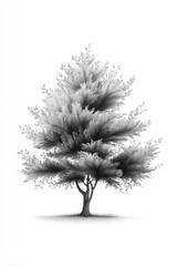 Black and White Artistic Drawing of a Leafy Tree on White Background