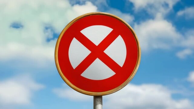 Vibrant no stopping sign against cloudy blue sky showing timelapse changes