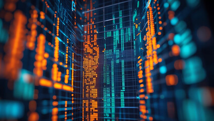 Digital stock market graph with abstract technology and data elements in blue tones