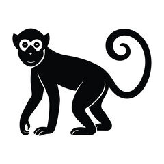 Obraz premium Black silhouette illustration of a monkey with a curled tail isolated on a white background