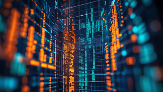 Digital stock market graph with abstract technology and data elements in blue tones