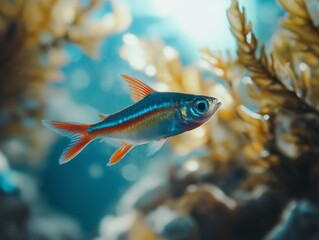 Beautiful aquarium fish swimming gracefully in clear water, close-up, tropical and colorful.