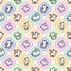 Delightful pattern: cute animals in pastel squares, ideal for children's products and DIY. Its simple, playful aesthetic fosters creativity, perfect for crafts, decor, and kid-friendly designs.