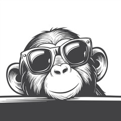 Cool monkey wearing sunglasses smiling depicting style and personality in monochrome vector