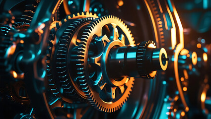 Fototapeta premium Vintage clockwork gears and mechanical cogs in an old metal timepiece