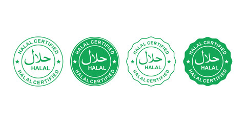Halal Round Logo Vector. Halal food labels Icon. arabic product emblem, Halal logo Green Vector illustration. Halal food certified icon. 