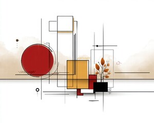 Abstract Geometric Design with Floral Elements in Warm Tones