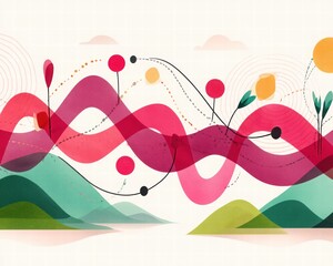 Abstract Colorful Waves and Nature Elements in Modern Art Design