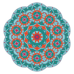 Asian colorful floral mandala. Vector ethnic circular ornament. Stylish design in vivid shades