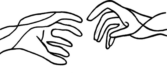 Abstract line art of hands reaching across minimalist design