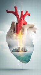 Heart and City Double Exposure Concept for Urban Life and Wellness