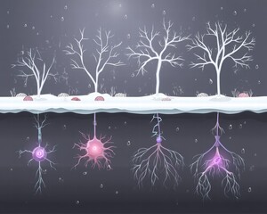 Artistic Representation of Neurons and Roots Beneath the Ground