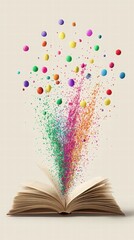 Colorful Particles Emanating from Open Book with Vibrant Explosion