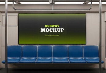 Horizontal Billboard Mockup Inside a Modern Subway Train