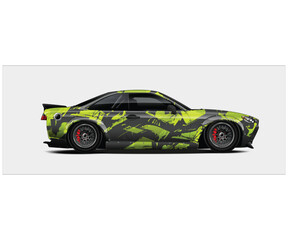 Fototapeta premium Custom Designed Sports Coupe with Lime Green and Black Abstract Wrap
