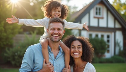 Joyful family enjoying a sunny day in their backyard
